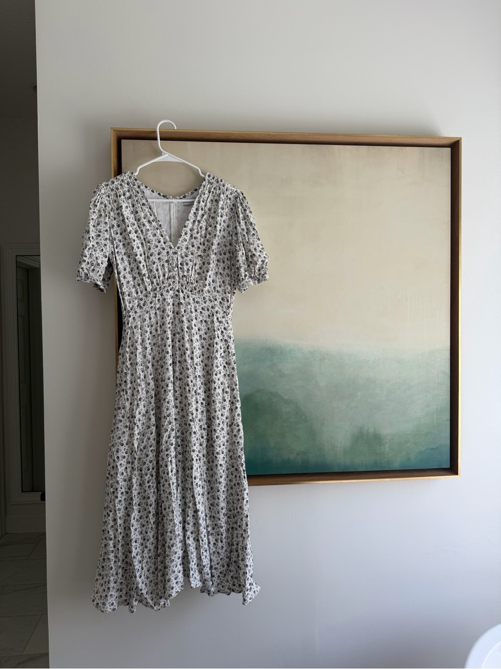 Faithfull the Brand White Floral Maxi Dress with Black Print